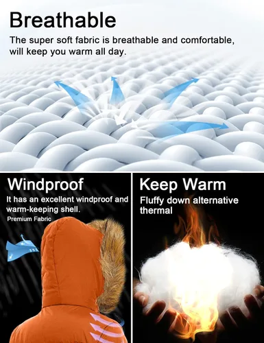 Vista 5 de Szory Abrigo de parka grueso para niño, chaqueta cálida de invierno con capucha de piel extraíble
