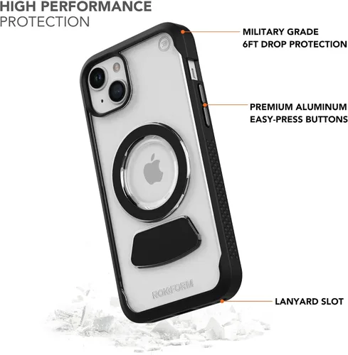 Vista 2 de Rokform - Funda para iPhone 15 Plus, Clear Eagle 3 Series, funda magnética dual para iPhone, armadura delgada probada contra caídas (transparente)