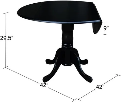Vista 2 de IC International Concepts, Mesa de comedor redonda con pedestal de doble hoja de 42 pulgadas, madera maciza, madera de parawood real, 42 pulgadas