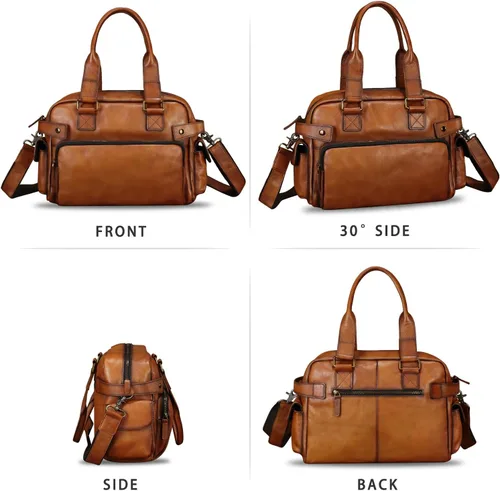 Vista 4 de Monederos y bolsos de cuero genuino para hombres y mujeres, bolso de mensajero de cuero real vintage para hombro