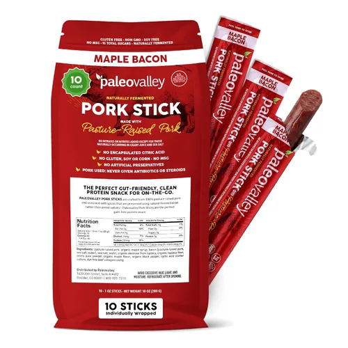 Vista 13 de Paleovalley: Palitos de carne 100% alimentados con pasto – Bocadillo orgánico paleo y keto con probióticos naturales – 40 palitos de carne seca