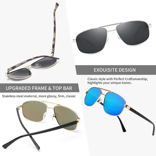 Vista 4 de JIM HALO Gafas de sol polarizadas de aviador para hombres y mujeres, gafas de sol clásicas militares para conducción, protección UV400