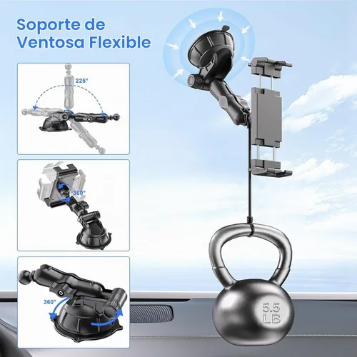 Vista 3 de PLDHPRO Soporte universal para tablet para salpicadero y parabrisas de automóvil, soporte universal para iPad con ventosa para teléfonos y tabletas