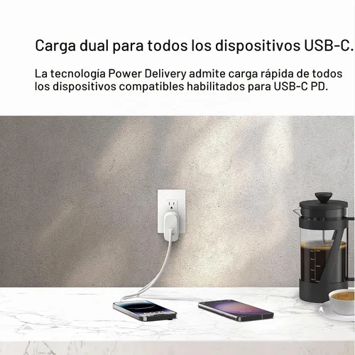 Vista 3 de Belkin Bloque dual del cargador del USB C de 60W, carga rápida de PPS