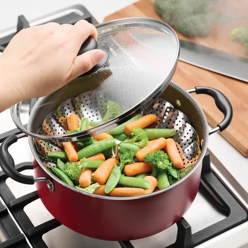 Vista 7 de Juego de cocina antiadherente de 18 piezas (gris acero) - Versátil, fácil de limpiar, compatible con múltiples tipos de estufas (rojo)
