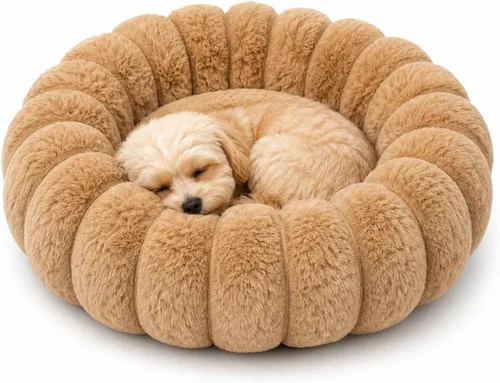 Vista 18 de Cama calmante para perros pequeños, cama lavable en forma de dona Gris