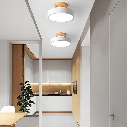 Vista 8 de Lámpara de techo LED regulable, lámpara de techo moderna de 9 pulgadas, montaje empotrado, de madera, de 12 W, lámpara blanca para sala de estar