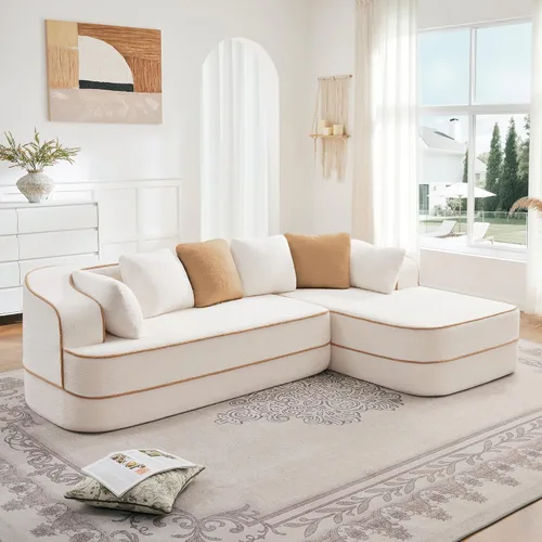 Vista 10 de Sofá Chesterfield de esponja 32D de alta resistencia de 106 pulgadas, sofá moderno de mediados de siglo con diseño modular, sofá de gran