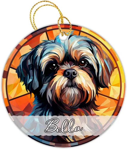 Vista 26 de Amstaff - Adornos personalizados para perros Amstaff para árbol de Navidad con nombre, adorno estilo vitral para perros, regalos para amantes