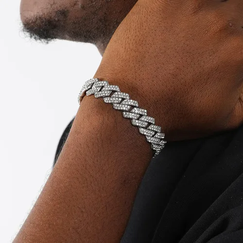Vista 2 de Saintda Cuban Link Bracelet For Men WomenRose Gold18K Gold PlatedSilver Bracelet13mm8 inches Miami Iced Out Bracelet Hip Hop Bracelets Jewelry