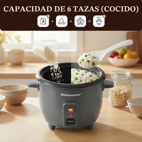 Vista 4 de Elite Gourmet ERC6GC - Arrocera de cerámica, sin PFAS, antiadherente, color Gris oscuro