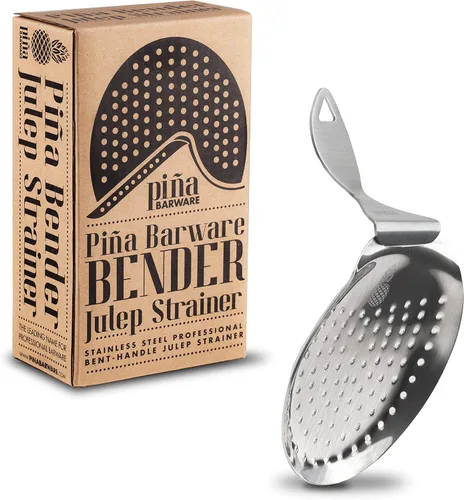 Vista 4 de Piña Barware 's The Bender - Colador comercial de acero inoxidable con mango doblado estilo Julep para barra de cóctel, acabado cepillado