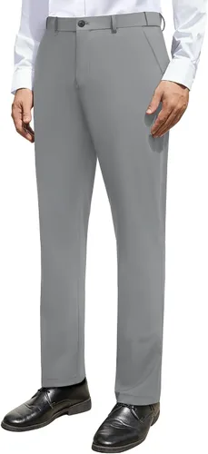 Vista 5 de Alimens & Gentle Pantalones de vestir elásticos para hombre, pantalones de golf sin planchado, cintura ampliable, parte delantera plana, pantalones