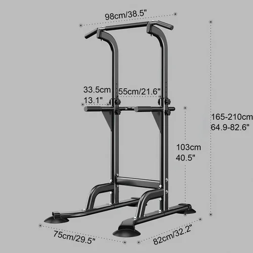 Vista 2 de Estación de dominadas, torre de fitness multifunción Equipo de entrenamiento de fuerza para gimnasio en casa con estación de inmersión y barra