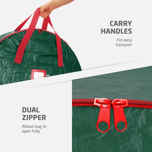 Vista 5 de ZOBER - Contenedor de almacenamiento para coronas de Navidad de 30 pulgadas - Bolsa para coronas de Navidad con doble cierre y asas duraderas - Verde