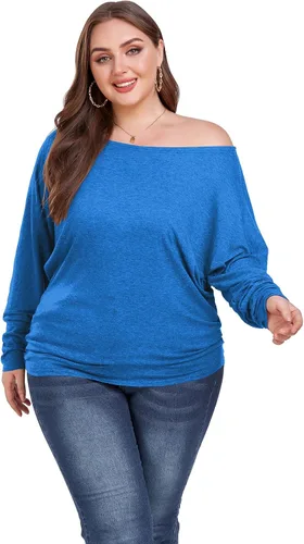 Vista 7 de Poetsky Women's Long Sleeve Off Shoulder Tunic Tops Loose Casual Oversized Shirts Blouse