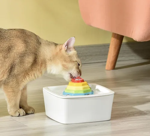 Vista 3 de Fuente de agua de cerámica para gatos de 1.5 L/50.73 onzas, dispensador de agua en torre para gatos, dispensador de agua para perros, fuente