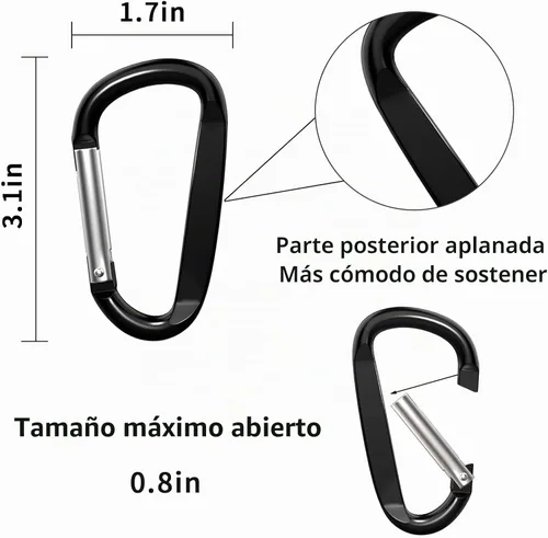 Vista 2 de Clips de mosquetón de aluminio de 3 ", hebilla de gancho de mosquetón de llavero con forma de anillo D 12PCS