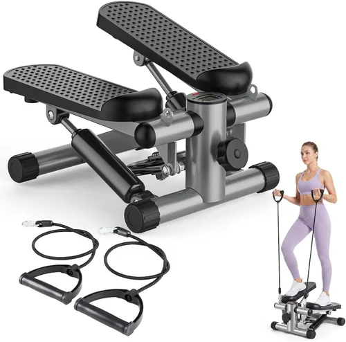 Vista 11 de OLIXIS Steppers para ejercicio en equipo de entrenamiento en casa, mini máquina de ejercicio para personas mayores, stepper de giro con bandas