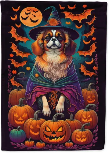 Vista 14 de Caroline's Treasures DAC1466GF - Bandera decorativa para jardín de Halloween de Affenpinscher Witchy para jardín, decoración para patio exterior