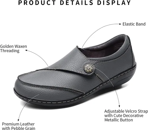 Vista 2 de Geoeleph Mocasines casuales para mujer, mocasines cómodos para caminar, mocasines de cuero para conducir