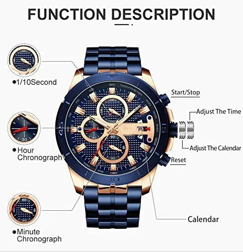 Vista 4 de FANMIS Reloj de pulsera de cuarzo analógico de acero inoxidable impermeable para hombre