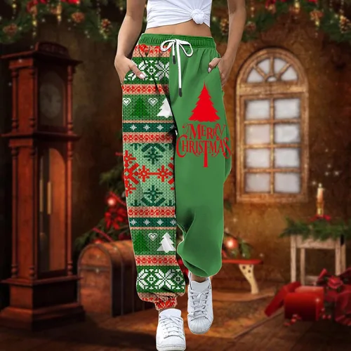 Vista 3 de DSODAN Pantalones deportivos de Navidad para mujer, con parte inferior de cincha, cintura alta, para deportes, gimnasio, pantalones deportivos