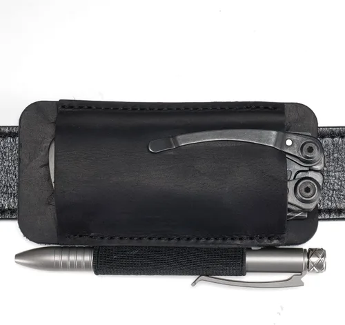 Vista 9 de Funda de cuchillo de cuero VIPERADE PJ33 para cinturón, funda de navaja de bolsillo horizontal con soporte elástico para bolígrafos, funda de Marrón