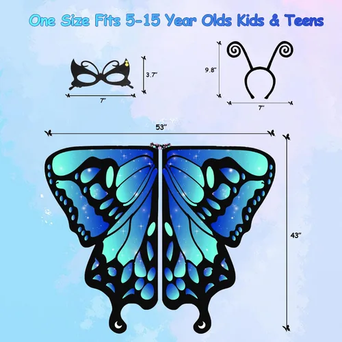 Vista 5 de Tibeha Halloween Butterfly Costume for Adult - Double-Sided Printing Wings Women Kids Girls Cape
