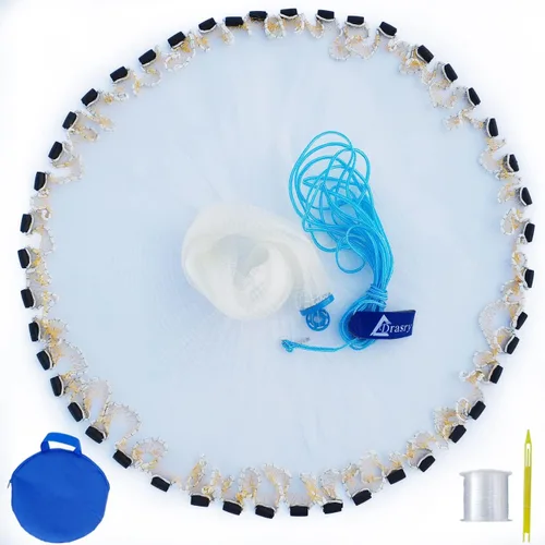 Vista 9 de Drasry Saltwater Fishing Cast Net for Bait 3/8 1/4 or 1/2 with Heavy Sinkers Fish Trap Throw Net. Size 3ft/4ft/5ft/6ft/7ft/8ft/9ft/10ft Radius