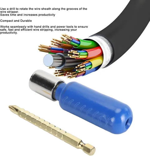 Vista 6 de Electric Wire Stripper 10mm², High Carbon Steel Cable Stripping Tool for Cordless Drills, Adjustable 21-50mm Wire Peeling Stripper for Electrical