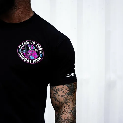 Vista 6 de Combat Iron Clean Up Crew Operator Skull - Camiseta de manga corta para hombre, ajuste atlético