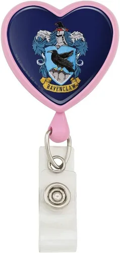 Vista 5 de Harry Potter Ilustrated Hogwart's Crest Heart Lanyard Retractable Reel Badge ID Card Holder Rosado