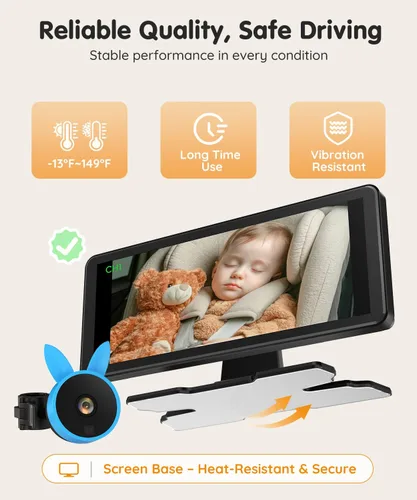 Vista 7 de Babyvue BV3PRO Cámara Dual para Coche de Bebé para 2 Niños, Pantalla Dividida HD 1080P de 18.3 cm, Visión Nocturna IR Cristalina sin Distorsión, Azul