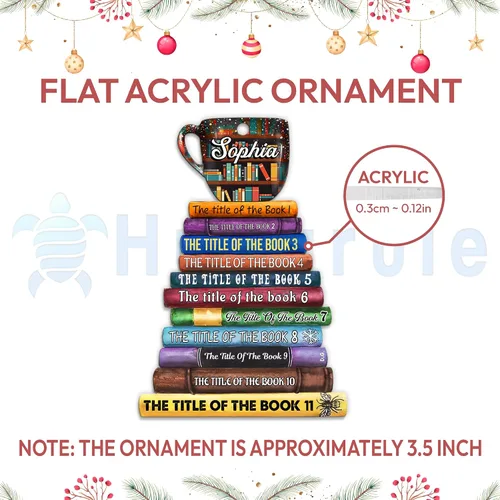 Vista 4 de HYTURTLE Adorno Personalizado de Pila de Libros – Nombre Personalizado y Títulos de Libros Favoritos – Acrílico para Lectores, Miembros de Clubes