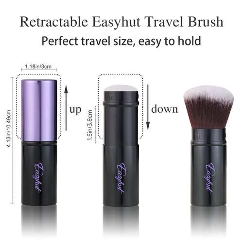 Vista 3 de Easyhut Brochas retráctiles de maquillaje Kabuki, juego de 2 brochas para rubor, pinceles portátiles para polvo con parte superior plana y en ángulo