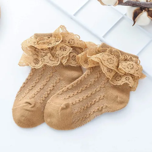 Vista 8 de Colorful Childhood Calcetines de encaje con volantes y ojales para bebés y niñas pequeñas, calcetines cortos de doble encaje para recién nacidosbebés