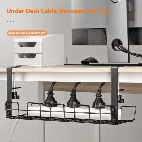 Vista 3 de Bandeja de organización de cables para debajo del escritorio, 14.9 pulgadas de ancho y 5.9 pulgadas, organizador para escritorio, estante de mesa