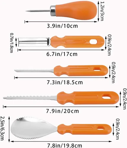 Vista 3 de Elmchee Kit de herramientas para tallar linternas de calabaza de Halloween Jack-O 11 piezas profesionales de corte de calabaza, Kit de herramientas