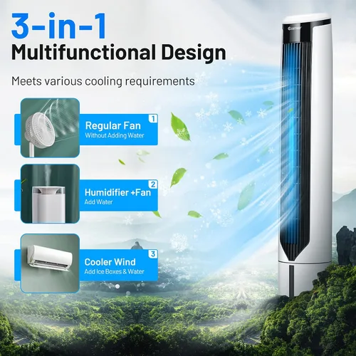 Vista 2 de COSTWAY Enfriador de aire evaporativo portátil para habitación, enfriador de 41 pulgadas con control remoto, enfriador oscilante de 70° con 4