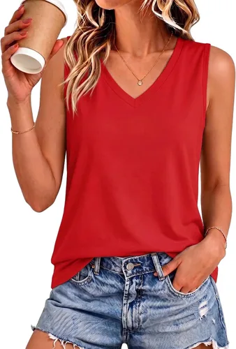 Vista 37 de Camisetas de verano para mujer, sin mangas, con cuello en V, ajuste holgado, casual, blusa tipo túnica Ab Cadetblue