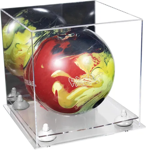 Vista 17 de Better Display Cases Acrylic Bowling Ball Display Case with Mirror Case, Yellow Risers and Clear Base (B33/A028)