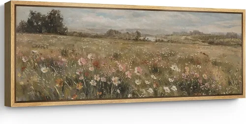 Vista 88 de SIGNFORD Lienzo enmarcado extragrande para pared, diseño de flores silvestres, paisaje, campo escénico con flores florecientes, ilustraciones