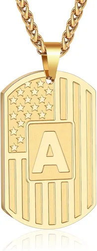 Vista 71 de Bellino Regalos de graduación – Collar con letra inicial de la A a la Z para hombres, niños, adolescentes, acero inoxidable, bandera estadounidense