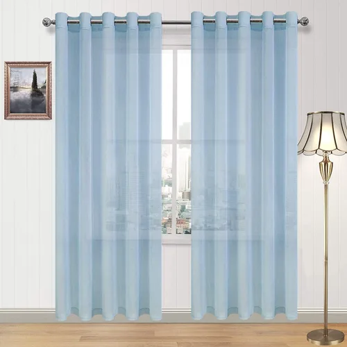 Vista 116 de DWCN Cortinas traslúcidas color verde frijol para sala de estar y dormitorio - Cortinas voile con aspecto de lino sintético con ojales en la parte