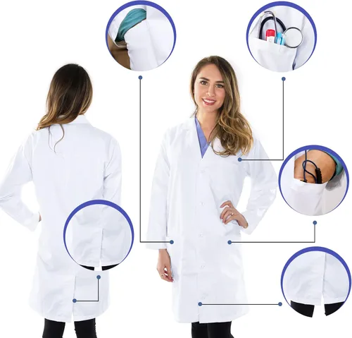 Vista 4 de NY Threads Abrigo de laboratorio profesional para mujer, abrigo médico largo de polialgodón de manga completa