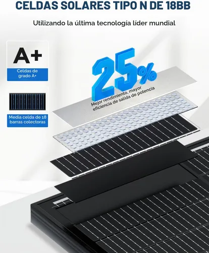 Vista 2 de Panel Solar de 18BB 100 Vatios, Panel Solar N-Type de 12V 100W, Módulos PV Monocristalinos de Alta Eficiencia del 25% para RV, Marino, Techo