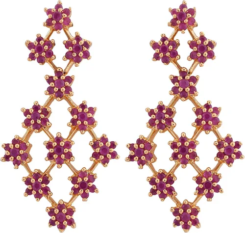 Vista 5 de Ratnavali Jewels Juego de collar y aretes de triple línea de circonita cúbica en tono dorado para novias y bodas