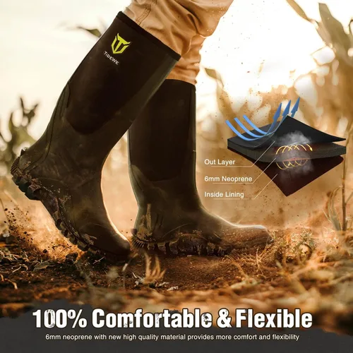 Vista 3 de TIDEWE Botas de goma para hombres, multitemporada, botas de lluvia impermeables con vástago de acero, botas de neopreno de 0.236 pulgadas