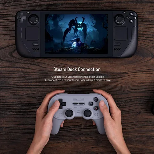 Vista 5 de 8BitDo Pro 2 Bluetooth Controller for Switch PC macOS Android Steam Deck Raspberry Pi Gray Edition